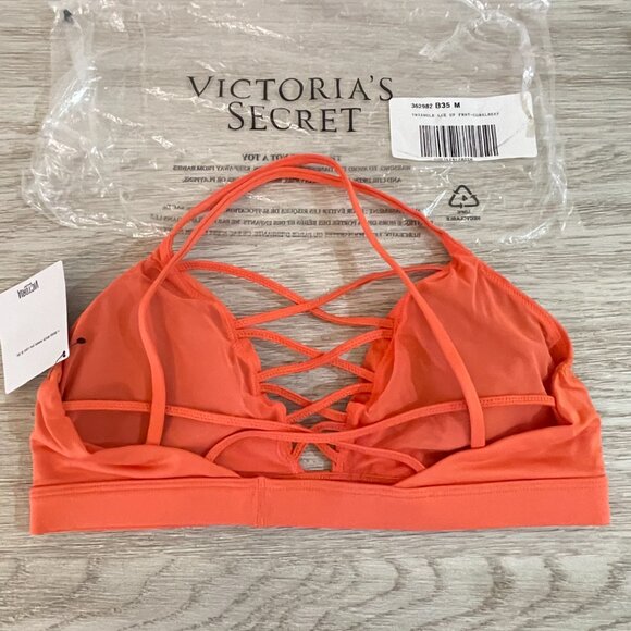 New Victoria's Secret VSX Bra Sport Lace Up Criss Cross Front Coral Reef NWT - Picture 3 of 5